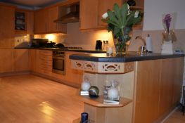 1 x Manor Cabinet Company Fitted Kitchen - Contemporary Beech Finish With Black Worktops and