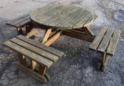 1 x Outdoor Picnic Pub Bench - Designed For 8 People To Be Sat Around a Circular Table - Ideal For