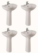 4 x Vogue Bathrooms KARIDI Single Tap Hole SINK BASINS With Full Pedestals - 550mm Width - Brand New