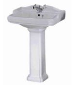 1 x Vogue Bathrooms LEGEND Victorian Style Single Tap Hole SINK BASIN With Full Pedestal - 600mm x