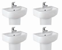 4 x Vogue Bathrooms ZERO Single Tap Hole SINK BASINS With Semi Pedestals - 450mm Width - Brand New