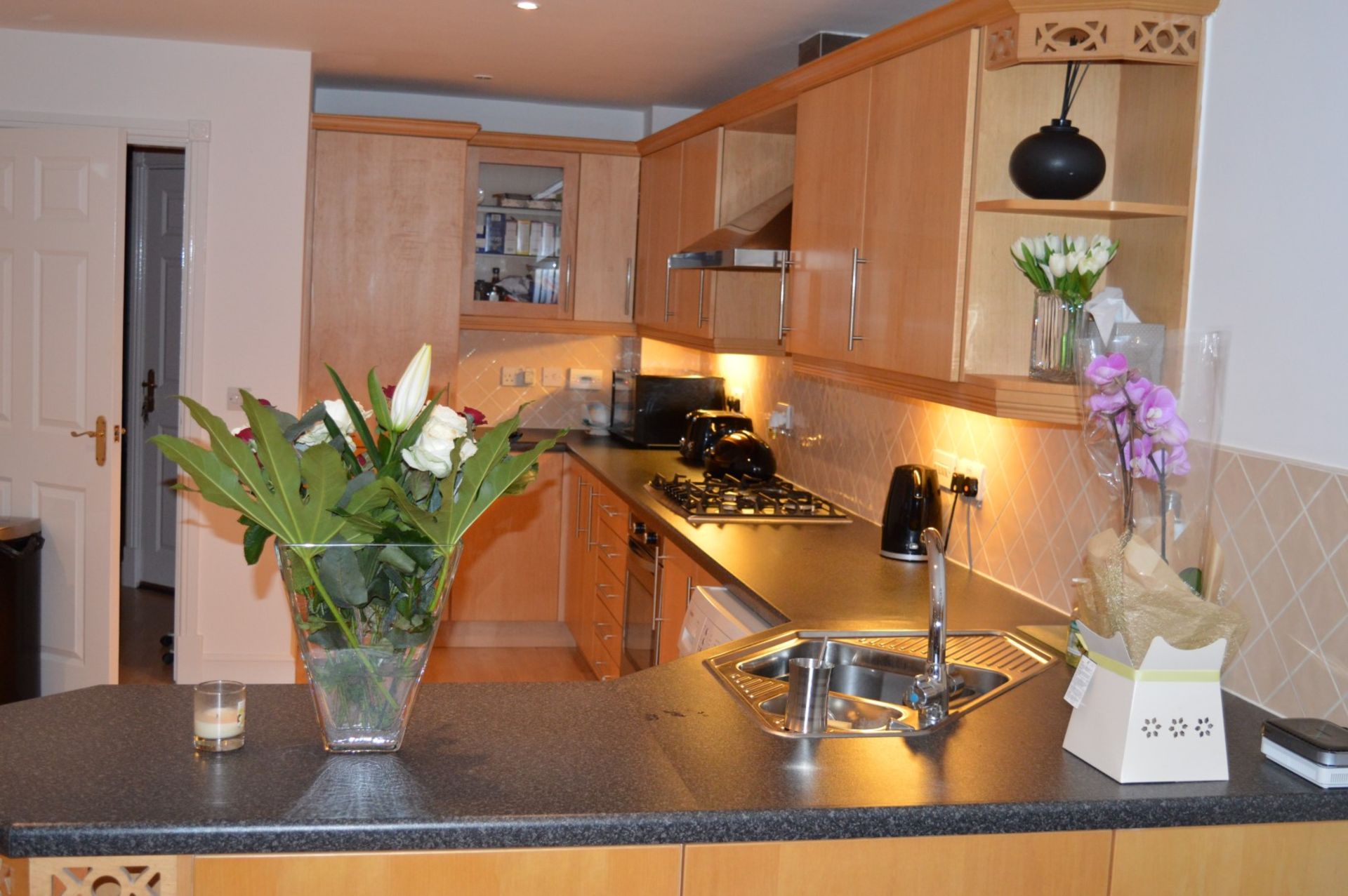 1 x Manor Cabinet Company Fitted Kitchen - Contemporary Beech Finish With Black Worktops and - Image 6 of 47