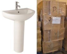 Pallet Lot TWENTY (20) Vogue Bathrooms COMFORT Single Tap Hole SINK BASINS With Pedestals - 550mm