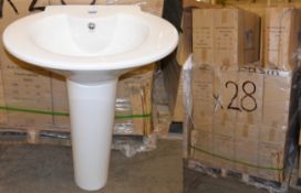 Pallet Lot TWENTY (20) Vogue Bathrooms AVLO Single Tap Hole SINK BASINS With Pedestals - 630mm Width
