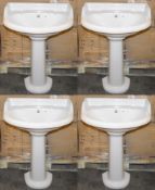 4 x Vogue Bathrooms BELTON Two Tap Hole SINK BASINS With Pedestals - 580mm Width - Product Code