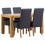 1 x Mark Webster Biscay Dining Table With Four Steel Fabric Chairs - Chunky Solid Oak With Oak
