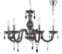 1 x Ring Lighting LEYA Black Gloss 5 Light Ceiling Pendant With Black Glass Beads - New / Unused