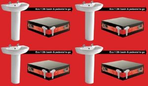 4 x Vogue Bathrooms ECO1 XPRESS Two Tap Hole SINK BASINS and Pedestals - 550mm Width - Brand New and