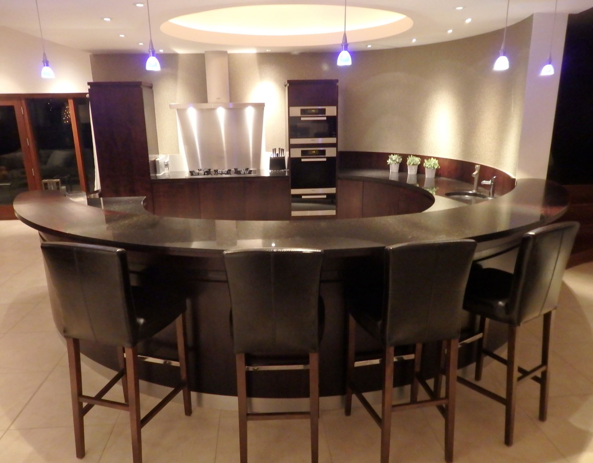 1 x Bespoke American Walnut Curved Kitchen With Miele & Liebherr Appliances - Solid Walnut