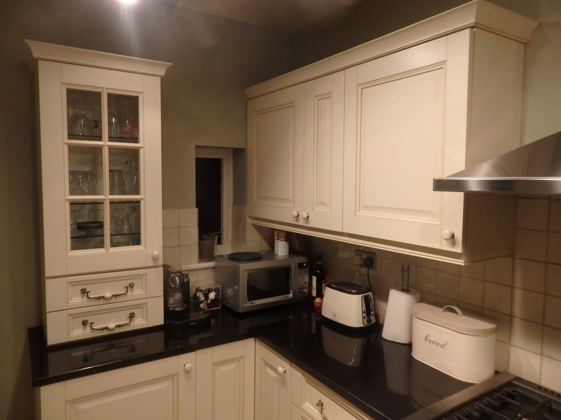 1 x Antique Cream Shaker Style Kitchen With Black Granite Worktops - Pewter and Glazed Porcelian - Image 14 of 24