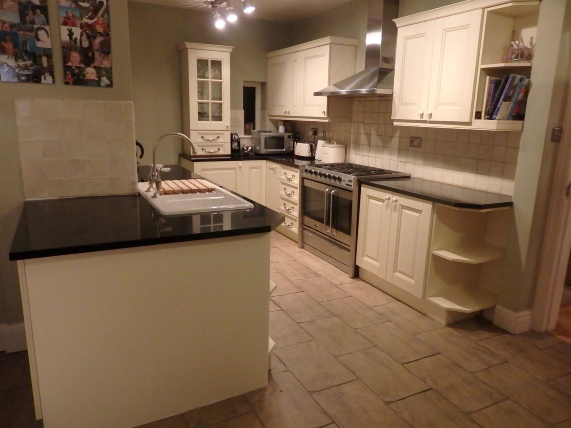 1 x Antique Cream Shaker Style Kitchen With Black Granite Worktops - Pewter and Glazed Porcelian - Image 12 of 24