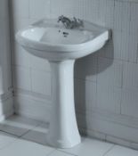 1 x Vogue Bathrooms CARLTON Two Tap Hole SINK BASIN With Pedestal - 550mm Width - Brand New Boxed