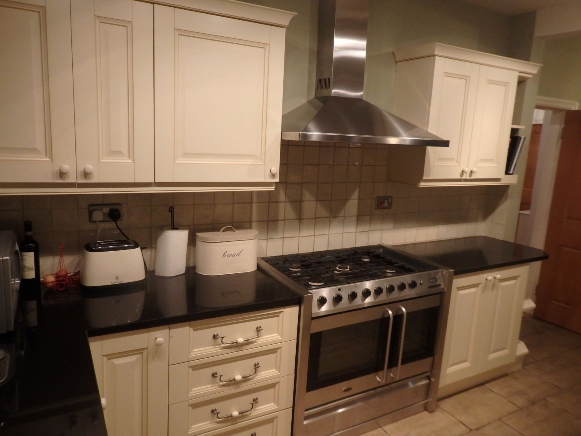 1 x Antique Cream Shaker Style Kitchen With Black Granite Worktops - Pewter and Glazed Porcelian - Image 4 of 24