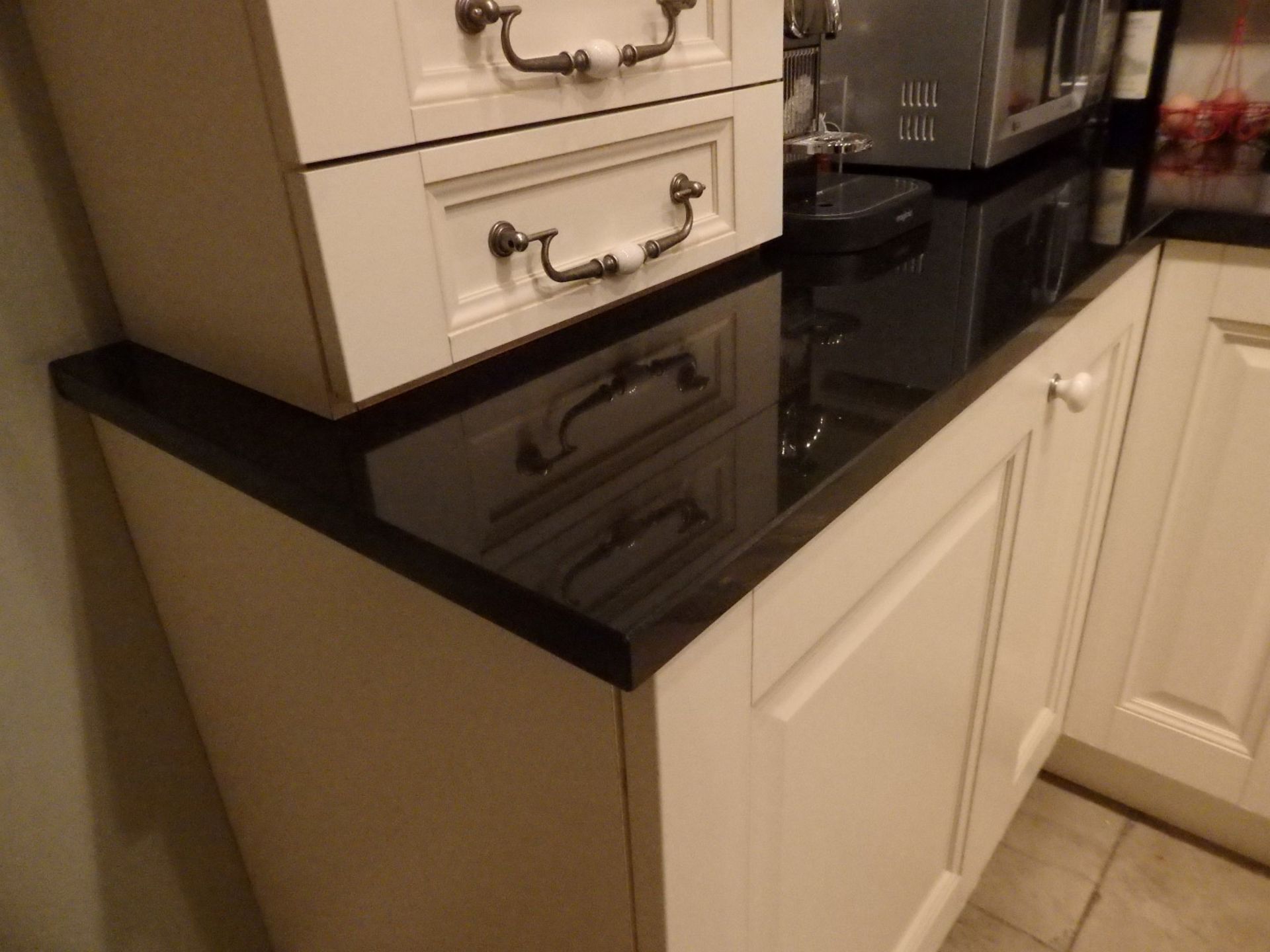 1 x Antique Cream Shaker Style Kitchen With Black Granite Worktops - Pewter and Glazed Porcelian - Image 16 of 24