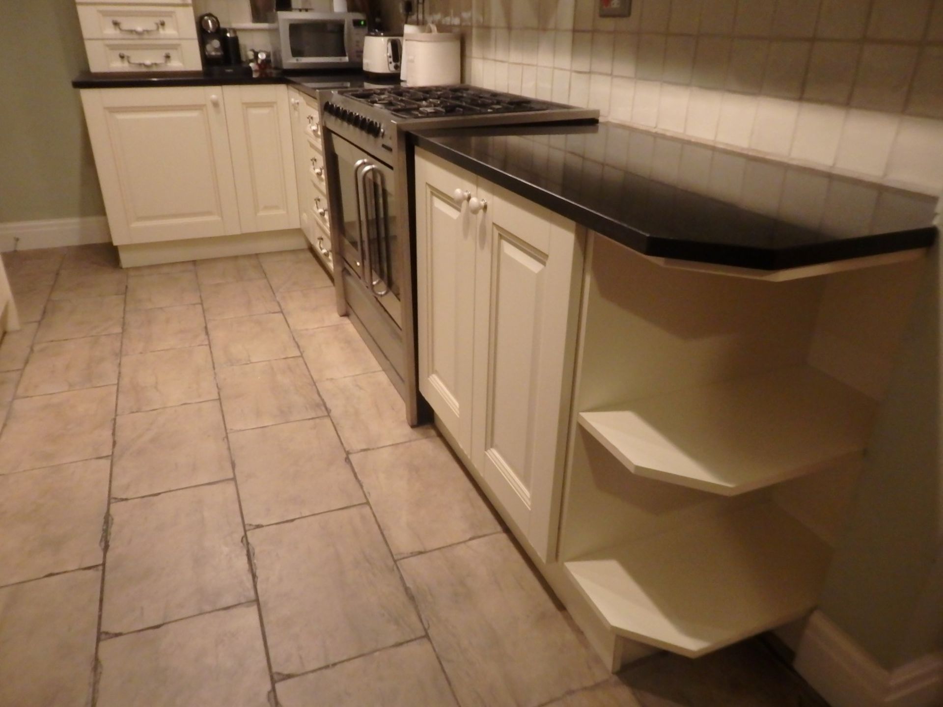 1 x Antique Cream Shaker Style Kitchen With Black Granite Worktops - Pewter and Glazed Porcelian - Image 19 of 24