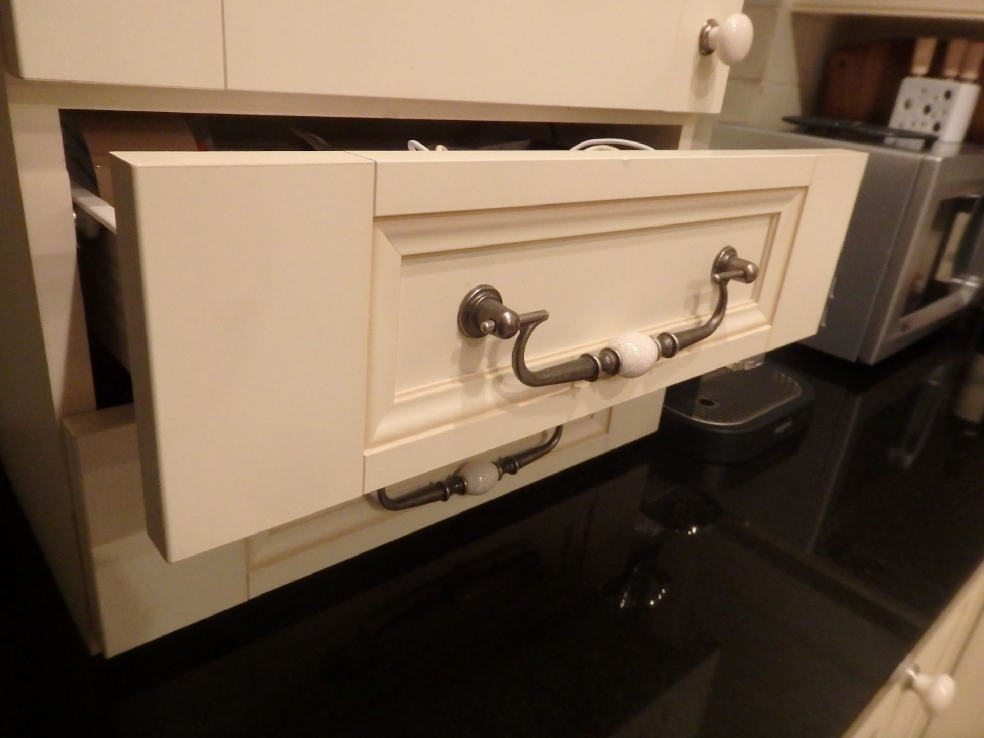 1 x Antique Cream Shaker Style Kitchen With Black Granite Worktops - Pewter and Glazed Porcelian - Image 6 of 24