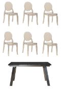 1 x Mark Webster New Genoa Extending Dining Table and Six High Back Chairs - Black Glass, Angled