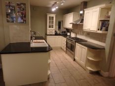 1 x Antique Cream Shaker Style Kitchen With Black Granite Worktops - Pewter and Glazed Porcelian