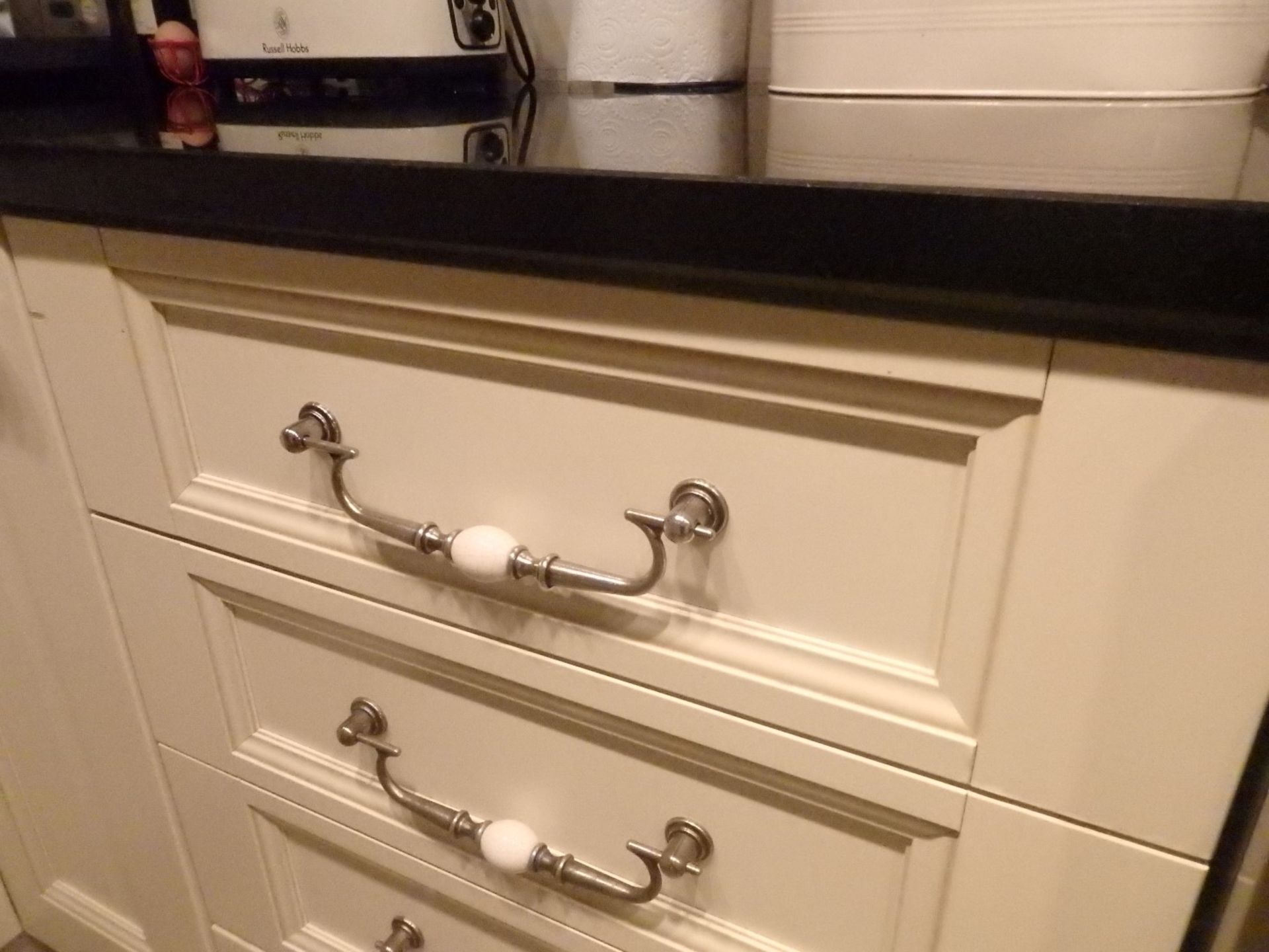 1 x Antique Cream Shaker Style Kitchen With Black Granite Worktops - Pewter and Glazed Porcelian - Image 18 of 24