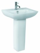 1 x Vogue Bathrooms CHEVRON Two Tap Hole SINK BASIN With Pedestal - 600mm Width - Brand New Boxed