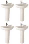 4 x Vogue Bathrooms COMFORT Single Tap Hole SINK BASINS With Pedestals - 550mm Width - Brand New