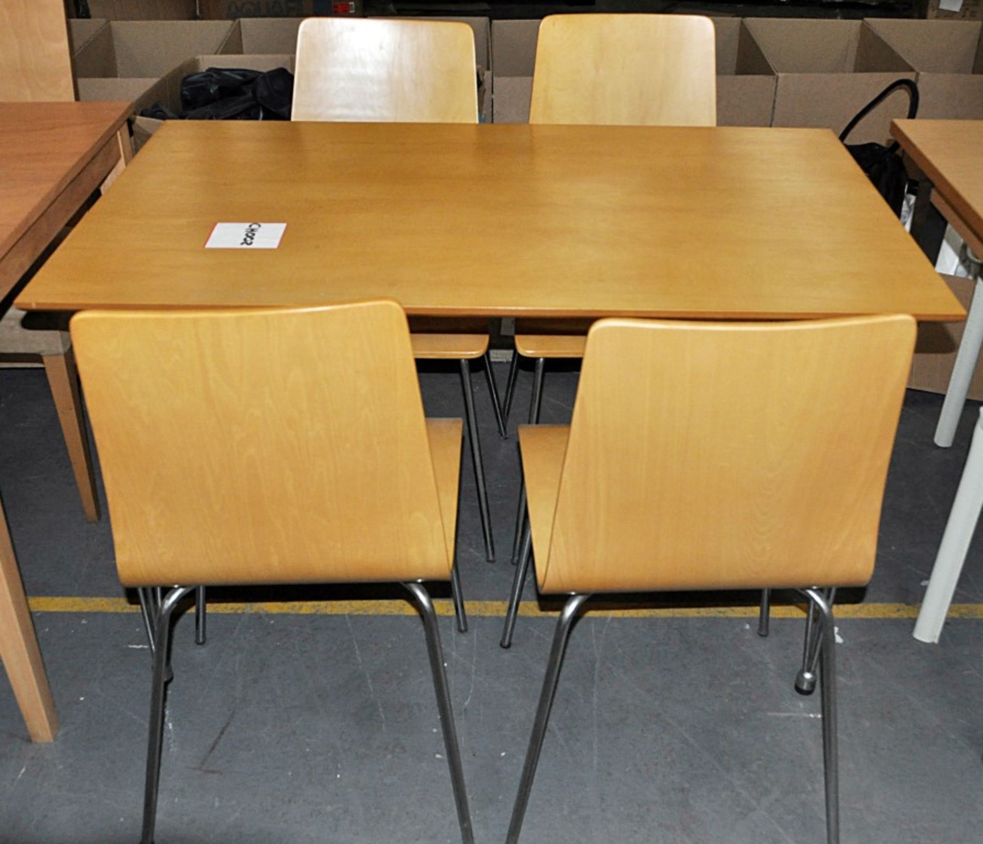 1 x Beech 4ft Table With 4 x Matching Beech Chairs - Ref CH002 – Features Metal Legs, and A