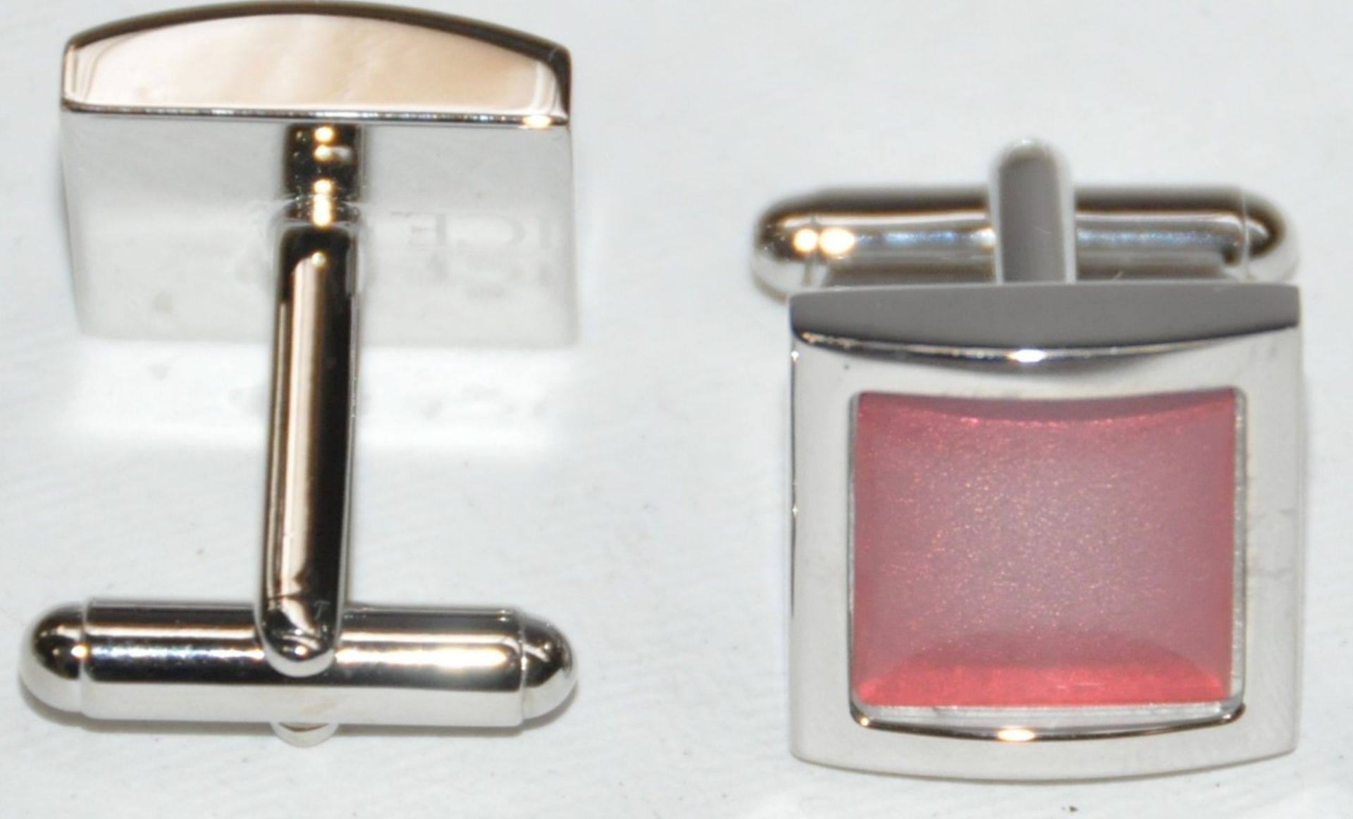 9 x Pairs of Genuine ZZ Mirror CUFFLINKS by Ice London – Silver Plated With PINK Coloured Inlay –