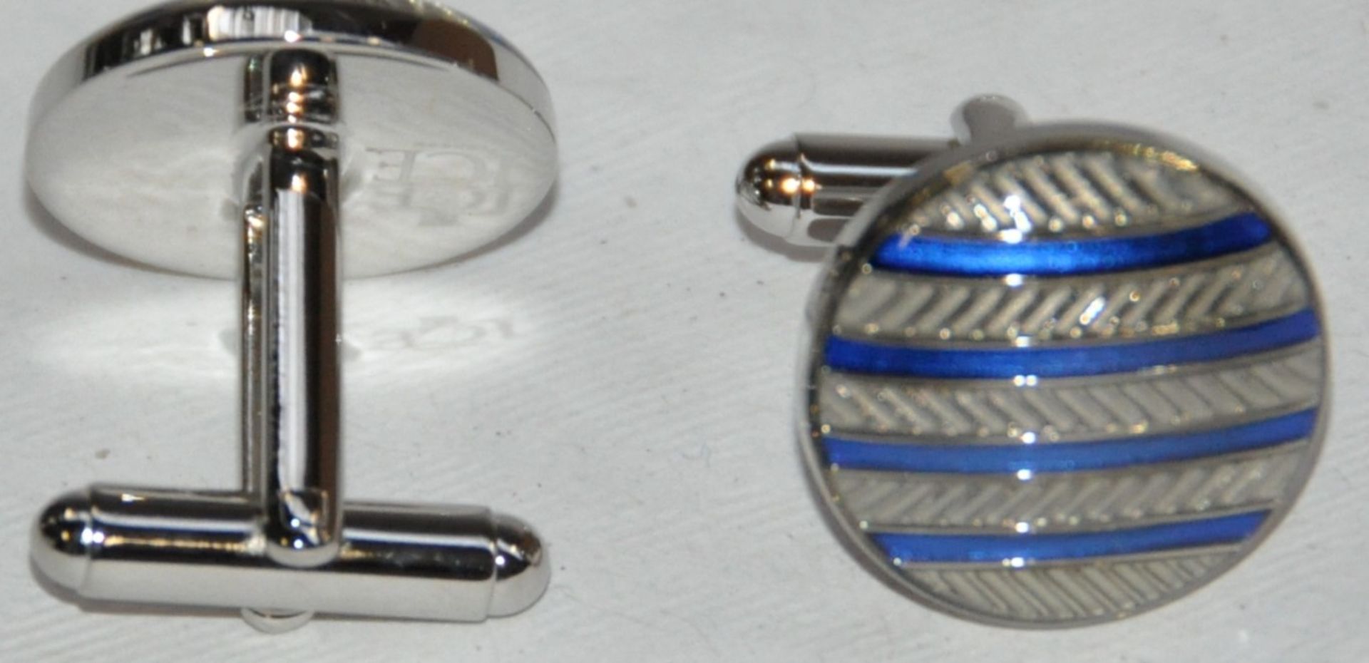 12 x Pairs of Genuine “Circle, Stripe” Enamel CUFFLINKS by Ice London – Silver Plated, 2 Colours - Image 2 of 6