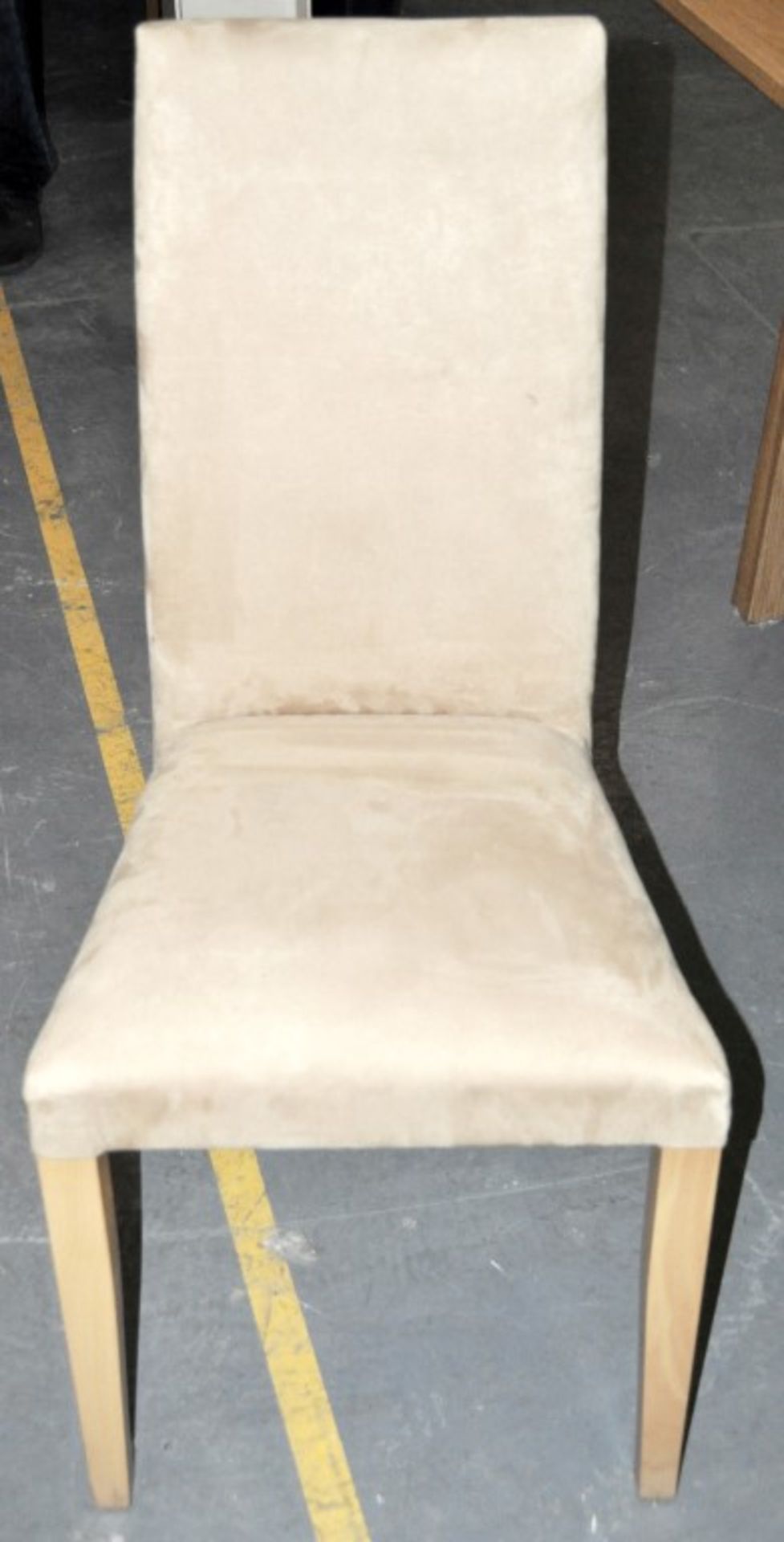 1 x Beech 5ft Table With 4 x Chairs Covered In Fawn Coloured Suede - Ref CH004 – Chairs Feature - Image 4 of 4