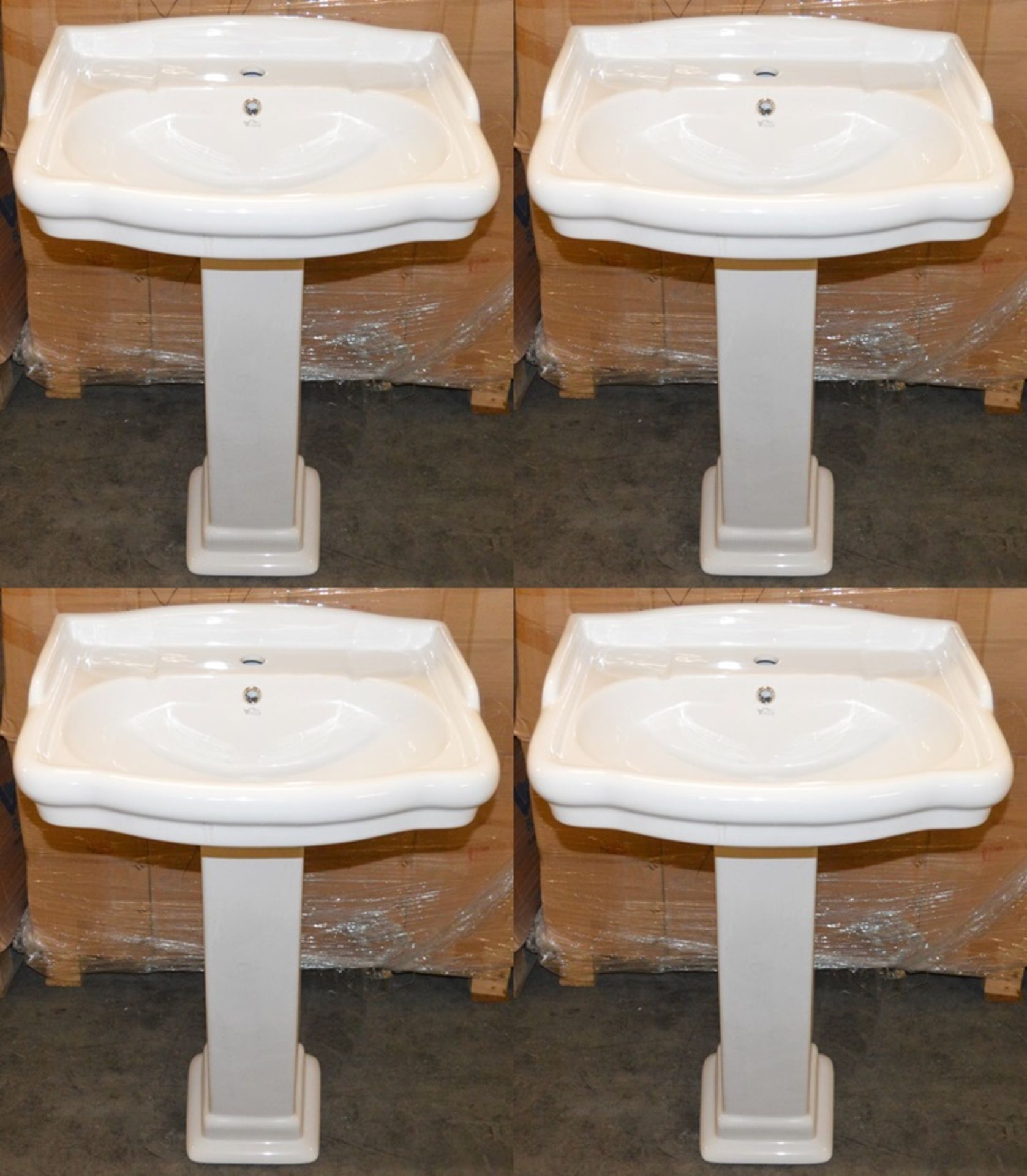 4 x Vogue Bathrooms ARTESIAN Two Tap Hole SINK BASINS With Pedestals - 600mm Width - Product Code