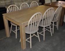 1 x Traditional Oak Wooden Table with 6 Chairs – Ex Display - Dimensions : 180x90cm – CH272 -