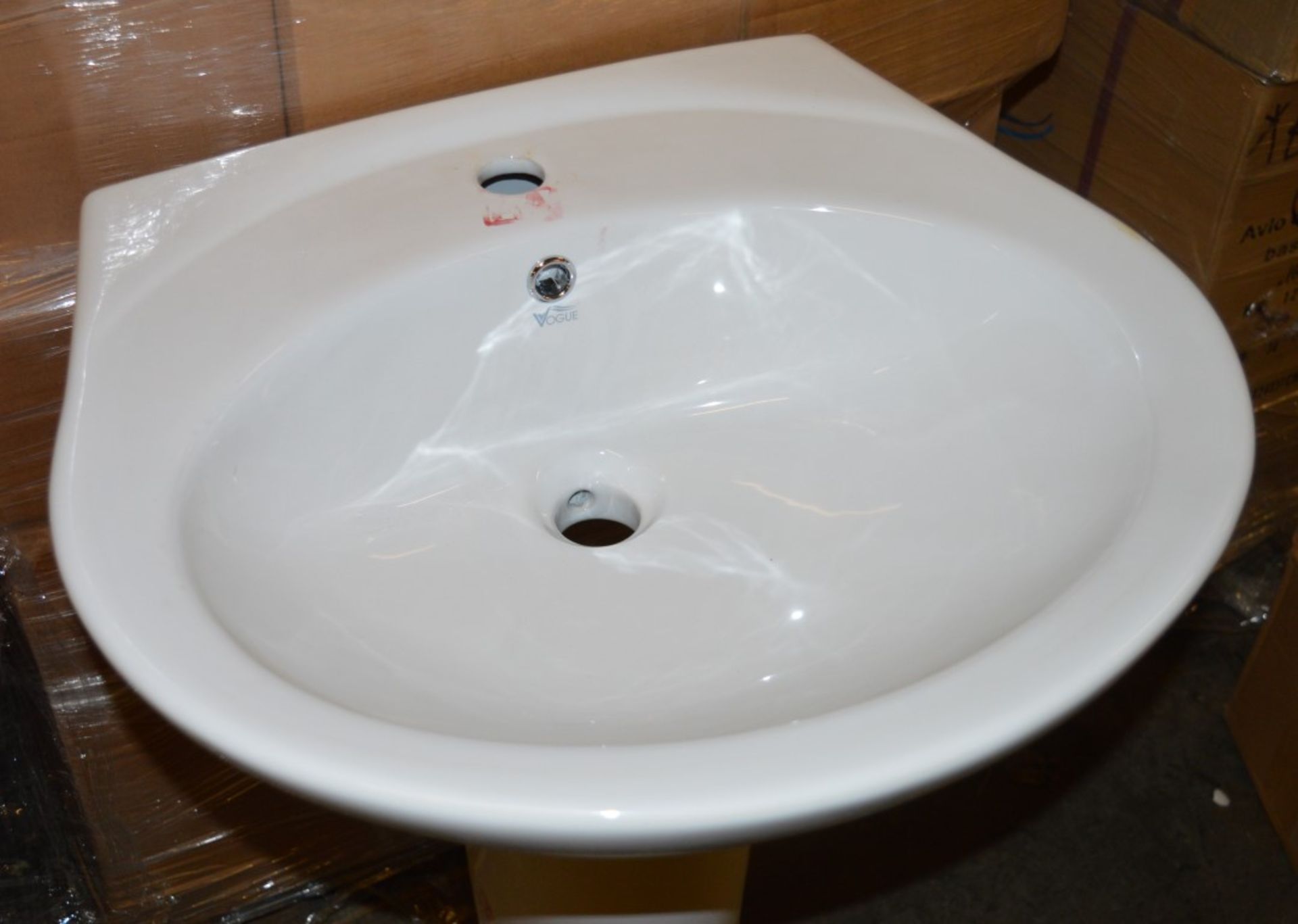 4 x Vogue Bathrooms TETRIS Single Tap Hole SINK BASINS With Pedestals - 570mm Width - Product Code - Image 3 of 3
