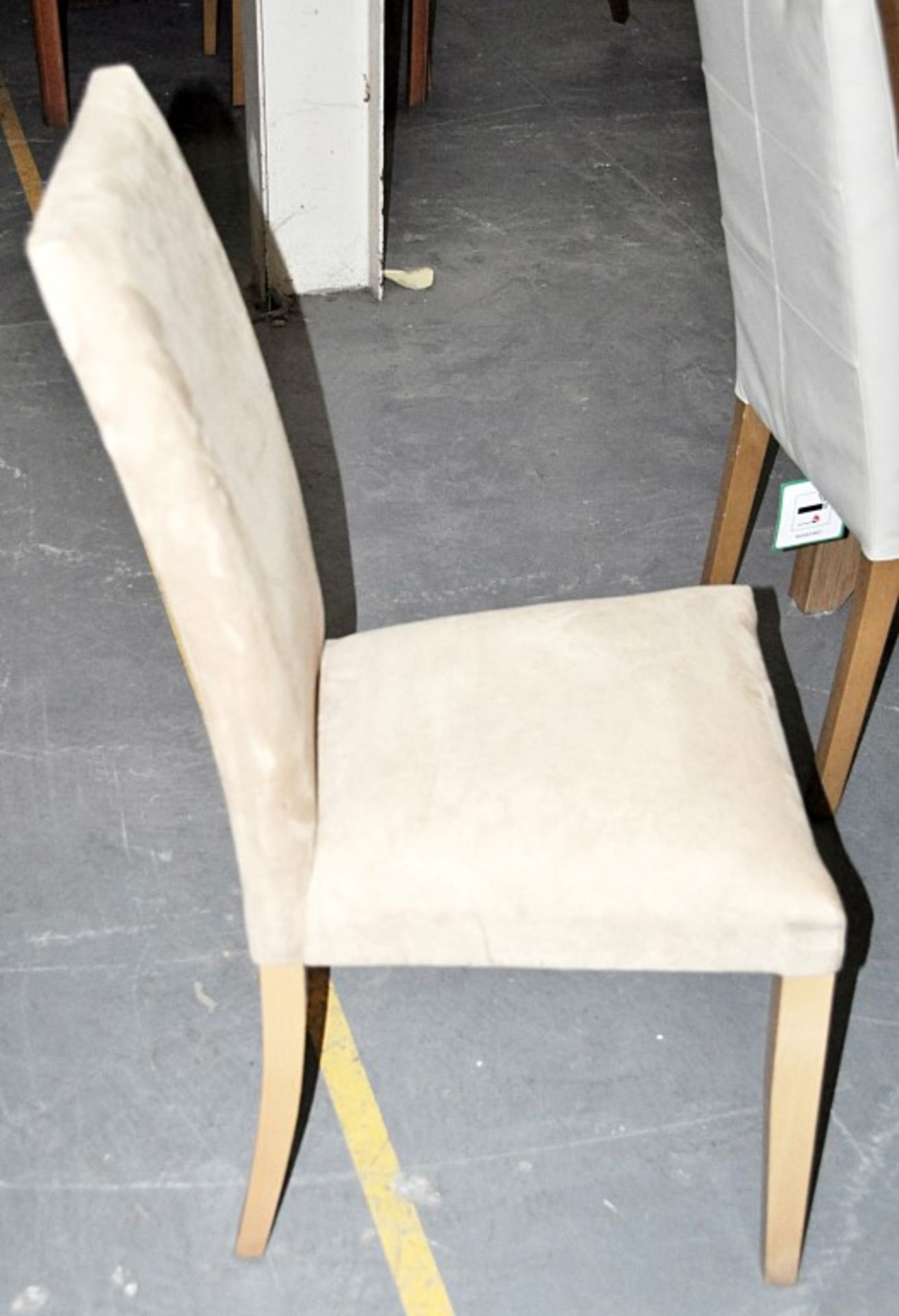 1 x Beech 5ft Table With 4 x Chairs Covered In Fawn Coloured Suede - Ref CH004 – Chairs Feature - Image 2 of 4