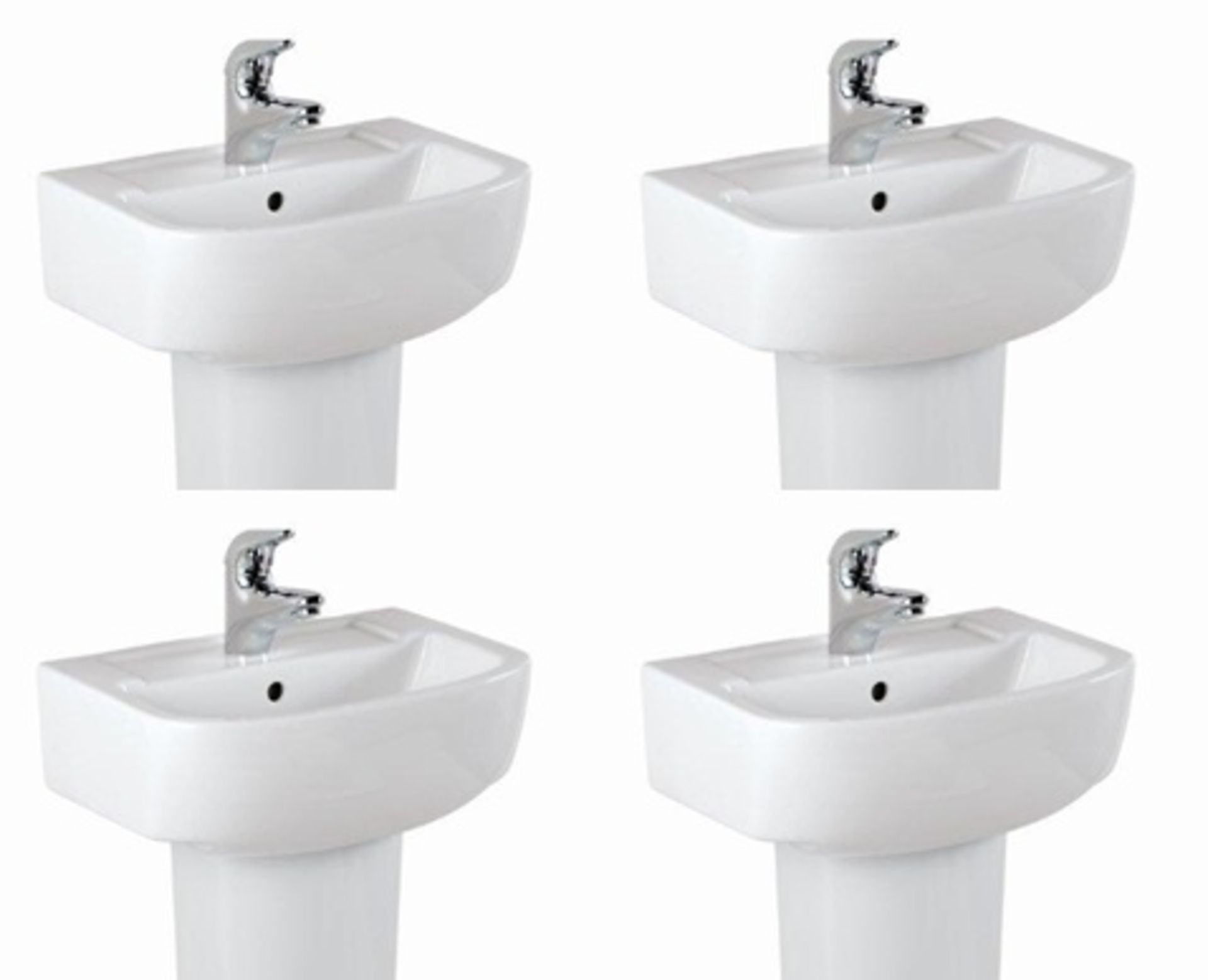 4 x Vogue Bathrooms ZERO Single Tap Hole SINK BASINS With Semi Pedestals - 450mm Width - Brand New