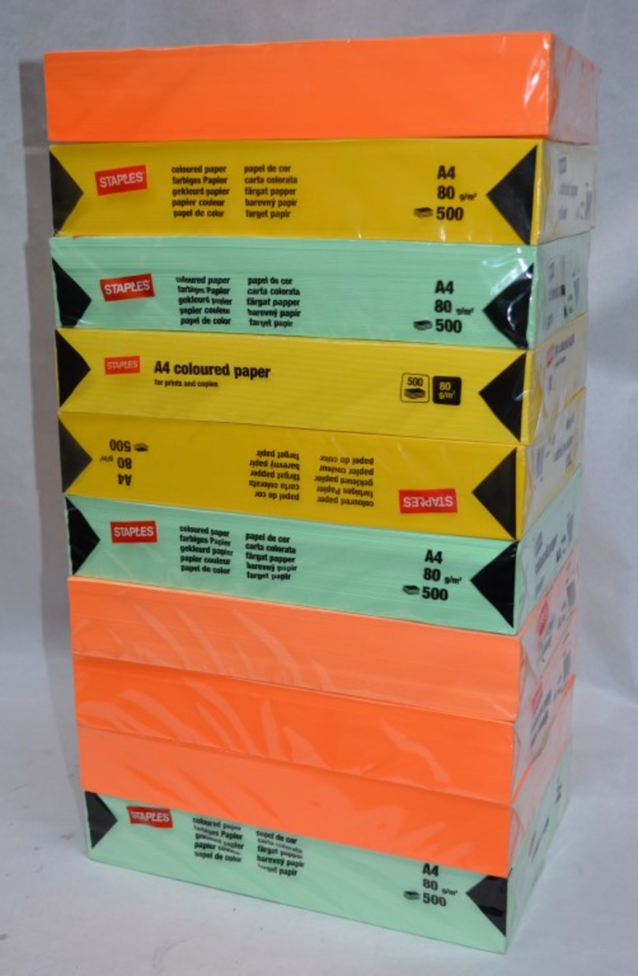10 x Packs of Staples Coloured A4 Drawing Paper - Includes Orange, Yellow and Green - 500 Pages - Image 2 of 3