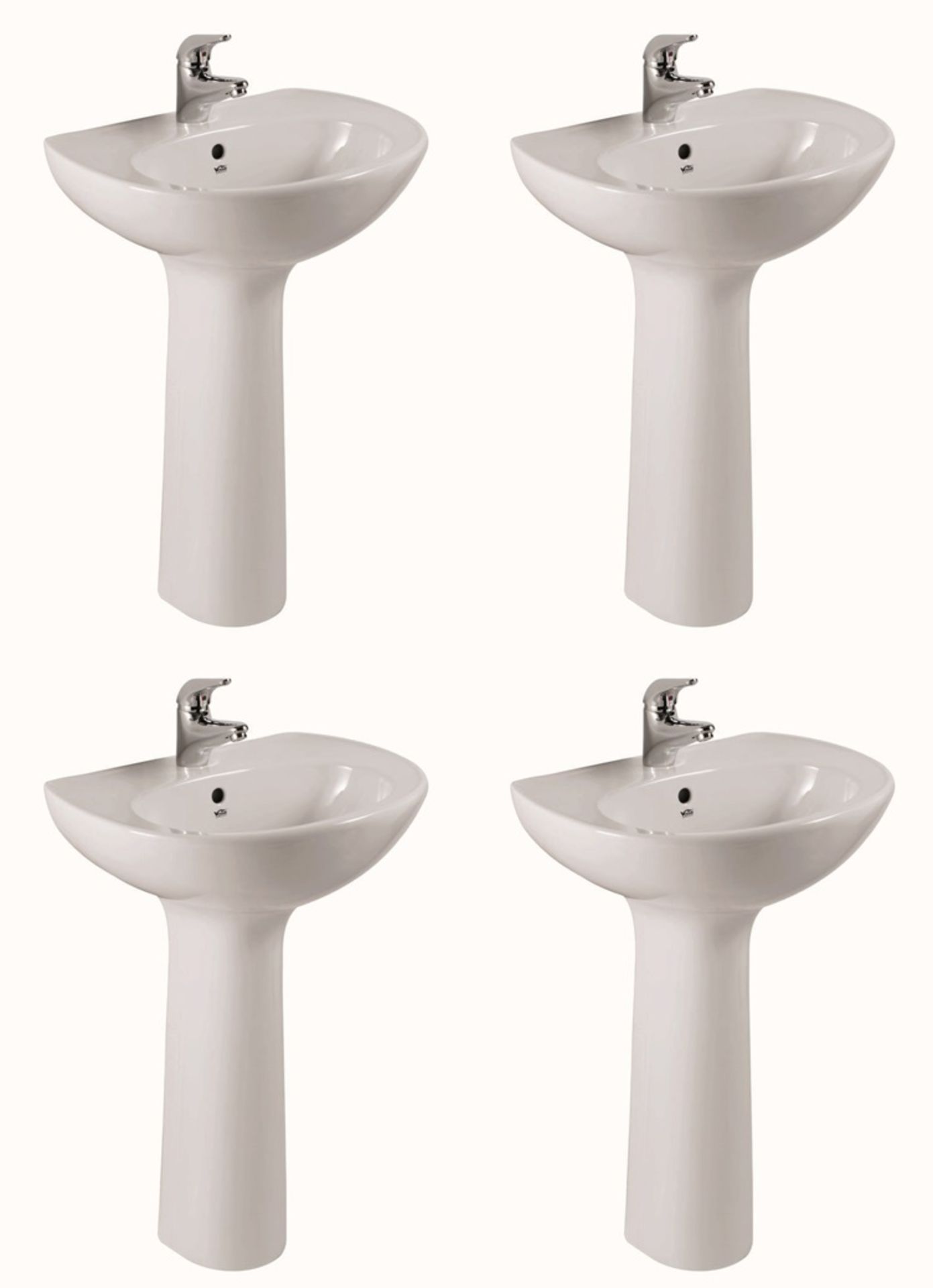 4 x Vogue Bathrooms KARIDI Single Tap Hole SINK BASINS With Full Pedestals - 550mm Width - Brand New