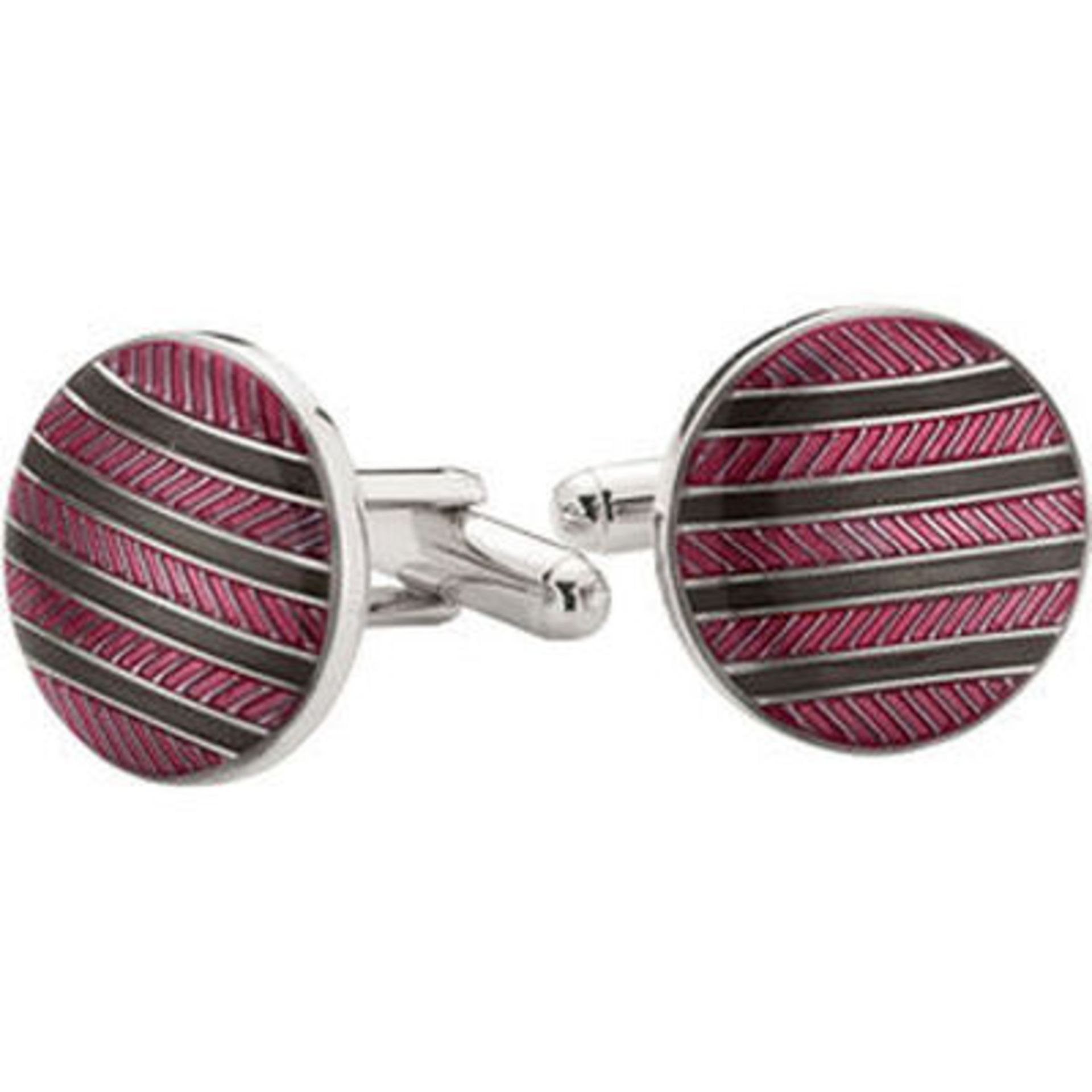 12 x Pairs of Genuine “Circle, Stripe” Enamel CUFFLINKS by Ice London – Silver Plated, 2 Colours - Image 5 of 6