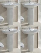 4 x Vogue Bathrooms CHEVRON Two Tap Hole SINK BASINS With Pedestals - 600mm Width - Brand New