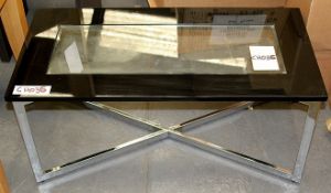 1 x Glass Coffee Table With Black Glass Outer Frame, and Criss-cross Metal Base – Ref CH036 – Ex