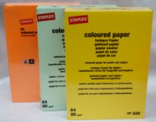 10 x Packs of Staples Coloured A4 Drawing Paper - Includes Orange, Yellow and Green - 500 Pages