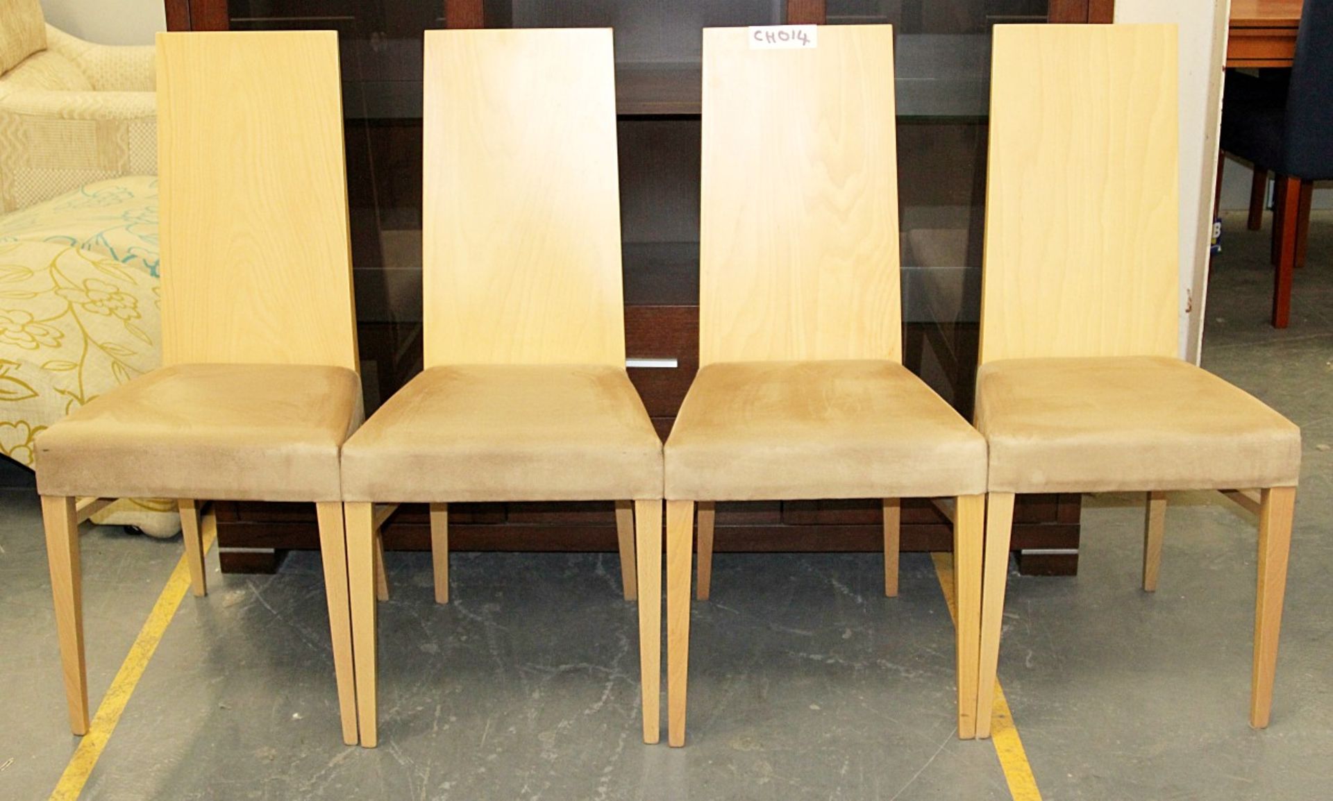 4 x Beech Chair With Suede Covered Seats – Ref CH014 - Ex Display Stock In Very Good Condition –