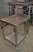 1 x Stainless Steel Commercial Catering Prep Bench on Castors With Under Shelf and Over Shelf - H131