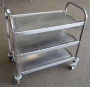 1 x Stainless Steel 3 Tier Spill Resistant Trolley on Castors - Commercial Catering Equipment -