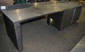 1 x Stainless Steel Commercial Kitchen Prep Bench With Two Storage Cabinets and Splash Back -