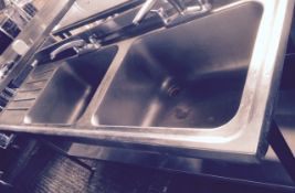 1 x Stainless Steel Commercial Catering Twin Sink Couinter Unit With Mixer Taps and Undershelf - H84