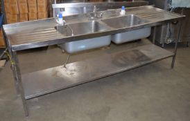 1 x Stainless Steel Commercial Catering Twin Sink Couinter Unit With Mixer Tap and Undershelf -