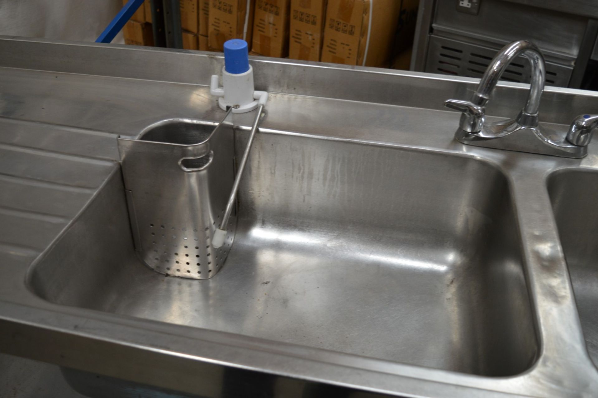 1 x Stainless Steel Commercial Catering Twin Sink Couinter Unit With Mixer Tap and Undershelf - - Image 3 of 6