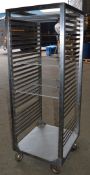 1 x Stainless Steel Commercial Kitchen Food Tray Unit on Castors - CL057 - H176 x W62 x D69 cms -