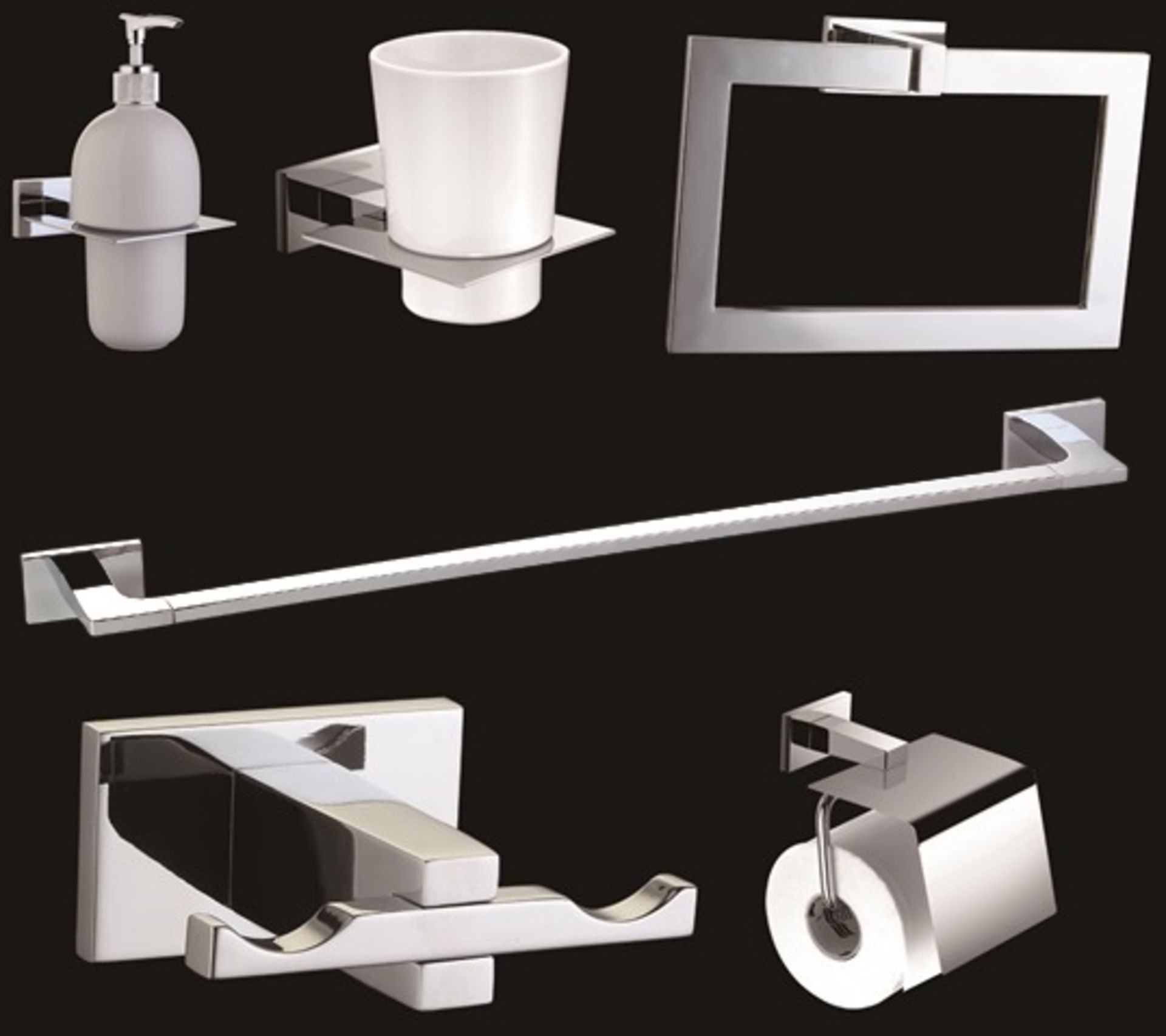 1 x Vogue Series 6 Six Piece Bathroom Accessory Set - Includes WC Roll Holder, Soap Dispenser,