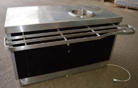 1 x Serving Counter With Stainless Steel Top and Plate Dispenser - On Castors For